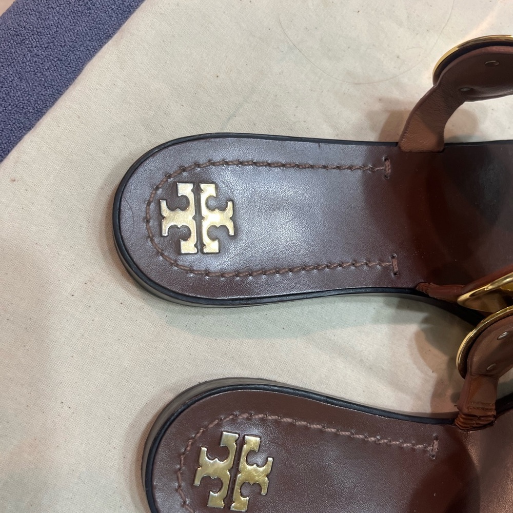Tory Burch Brown Sandals with Metallic Accents - Picture 2 of 9